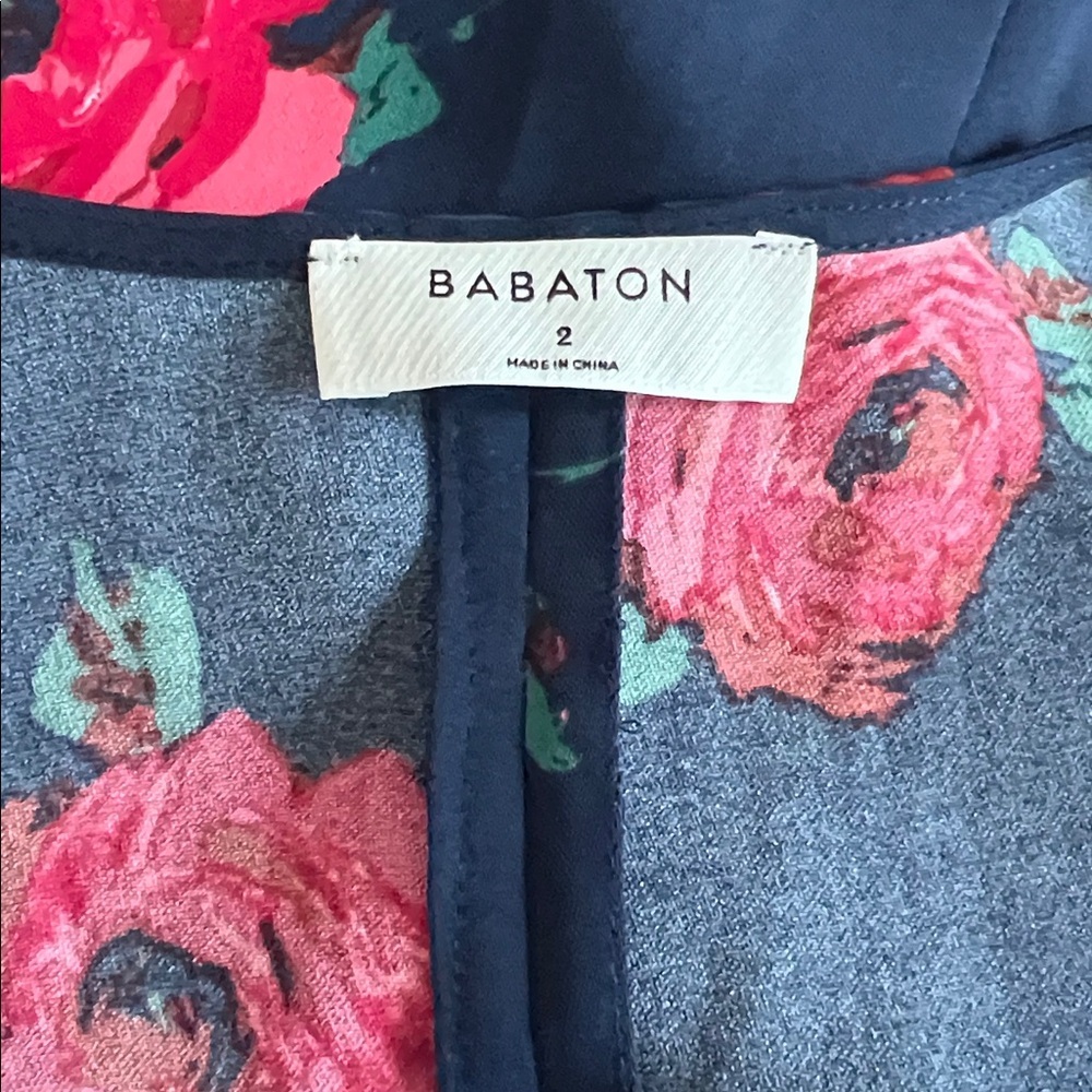 Aritzia Babaton High Low Faux Wrap Flutter Sleeve Dress Blue Floral Size 2 - Picture 8 of 11